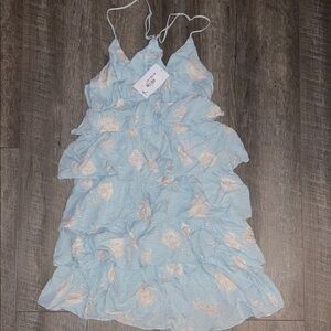 ILLA ILLA Light Blue and Cream Mini Dress